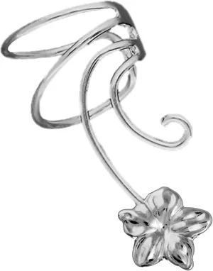 Plumeria Flower Sterling Silver Non-Pierced Wave Right Ear Cuff Earring