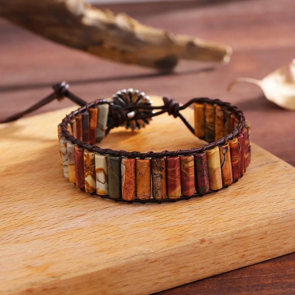 Plumiss Women Boho Handmade Natural Stone Crystal Leather Bead Wrap Bracelets Collection