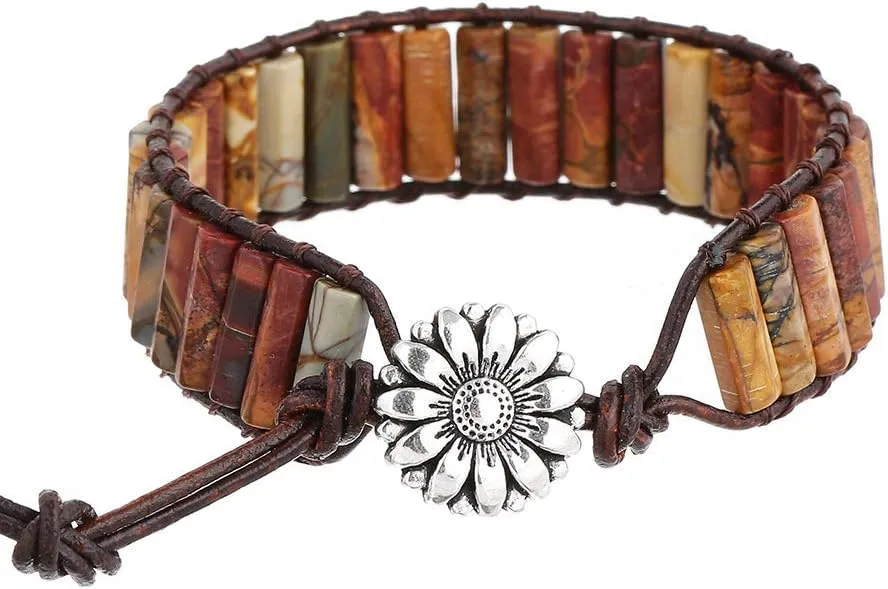 Plumiss Women Boho Handmade Natural Stone Crystal Leather Bead Wrap Bracelets Collection