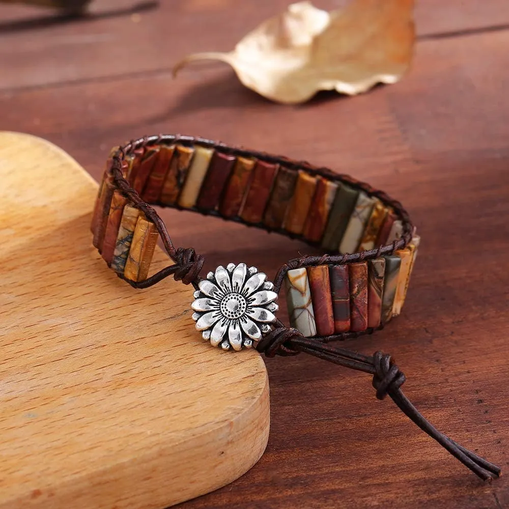 Plumiss Women Boho Handmade Natural Stone Crystal Leather Bead Wrap Bracelets Collection