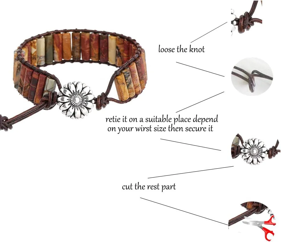Plumiss Women Boho Handmade Natural Stone Crystal Leather Bead Wrap Bracelets Collection