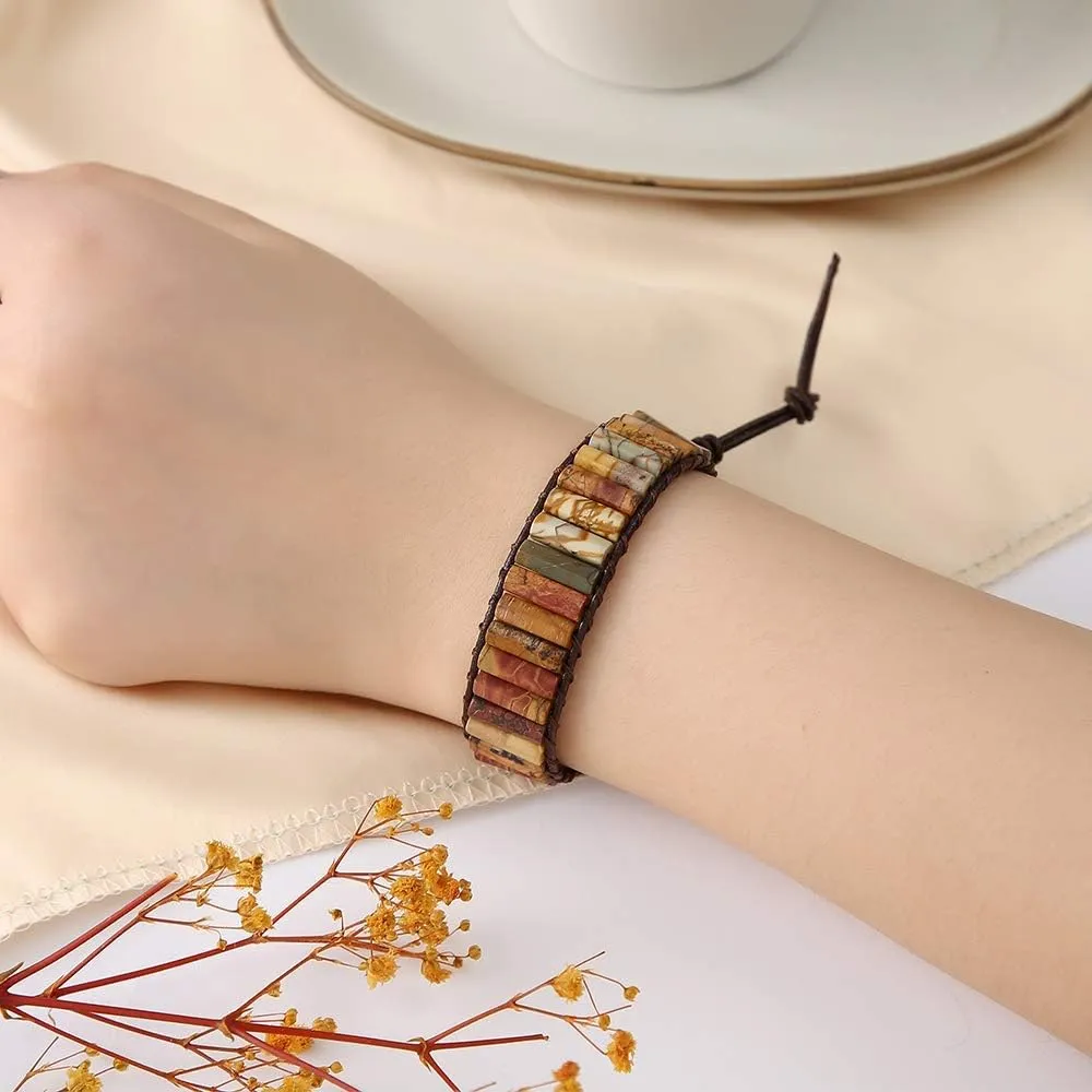 Plumiss Women Boho Handmade Natural Stone Crystal Leather Bead Wrap Bracelets Collection