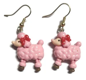 POODLE DOG PINK Wire Drop Earrings Jewelry with Gold Hooks Girl Fashion Accessory