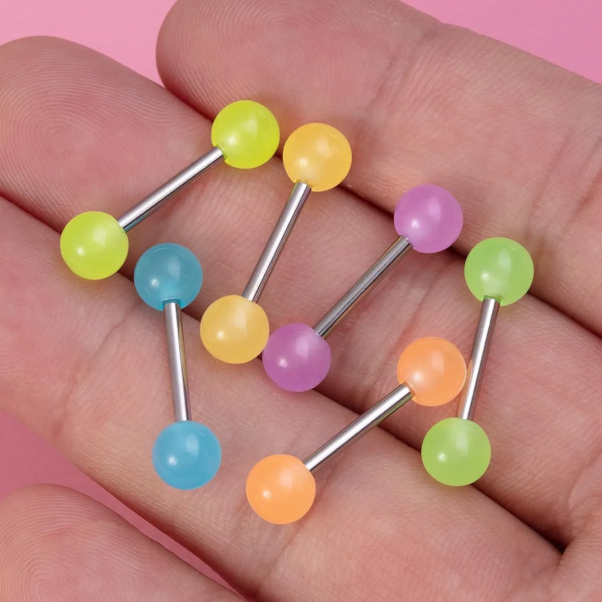 POYAMUSE Glow in the Dark Tongue Rings  14G UV Acrylic Ball Barbell Piercing Jewelry for Women Beach Jewelry