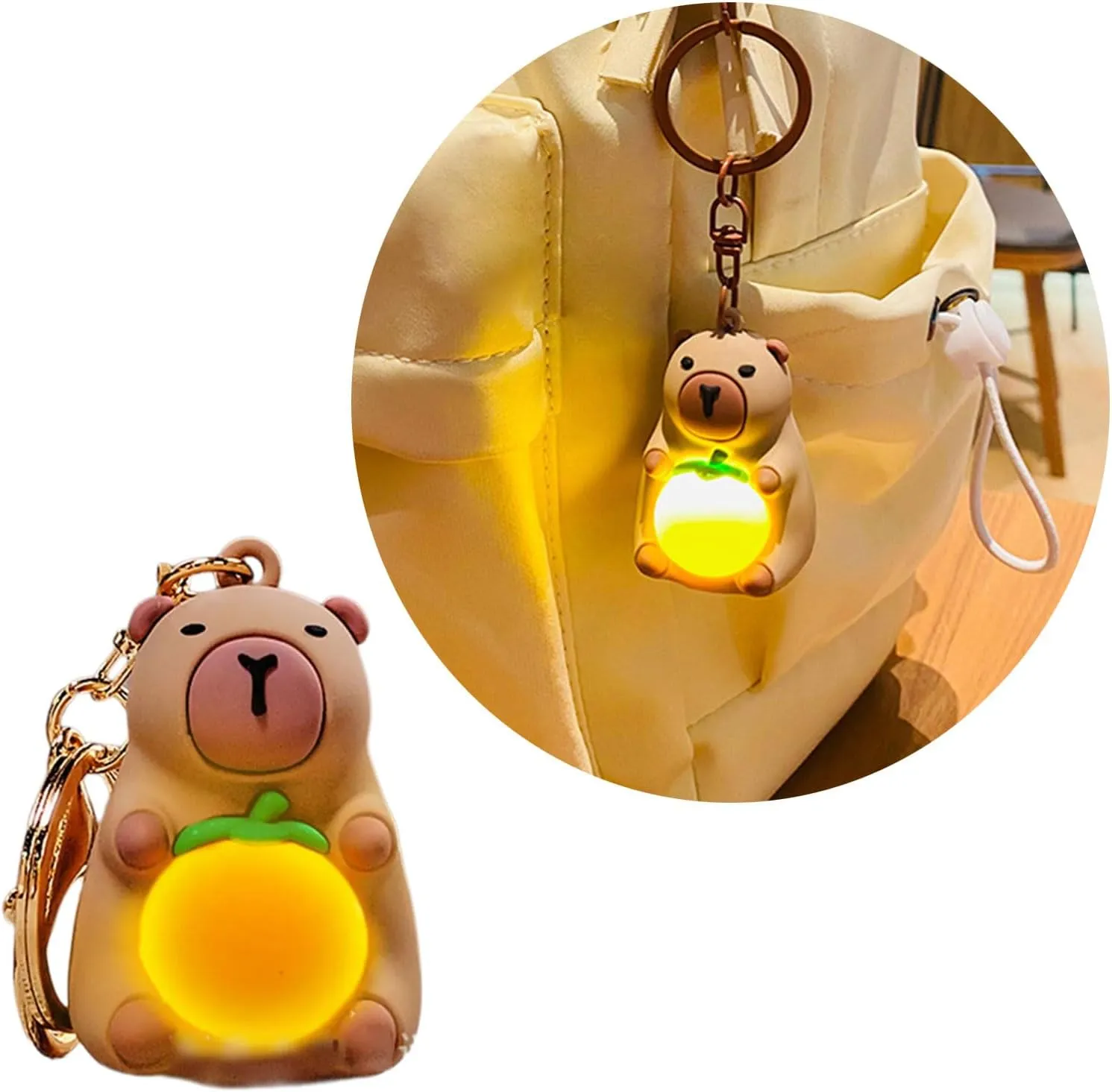 Practical Capybaras Keychain Charm Portable Orange Light Capybaras Keychain Delicate Key Rings Adornment for Key Bag