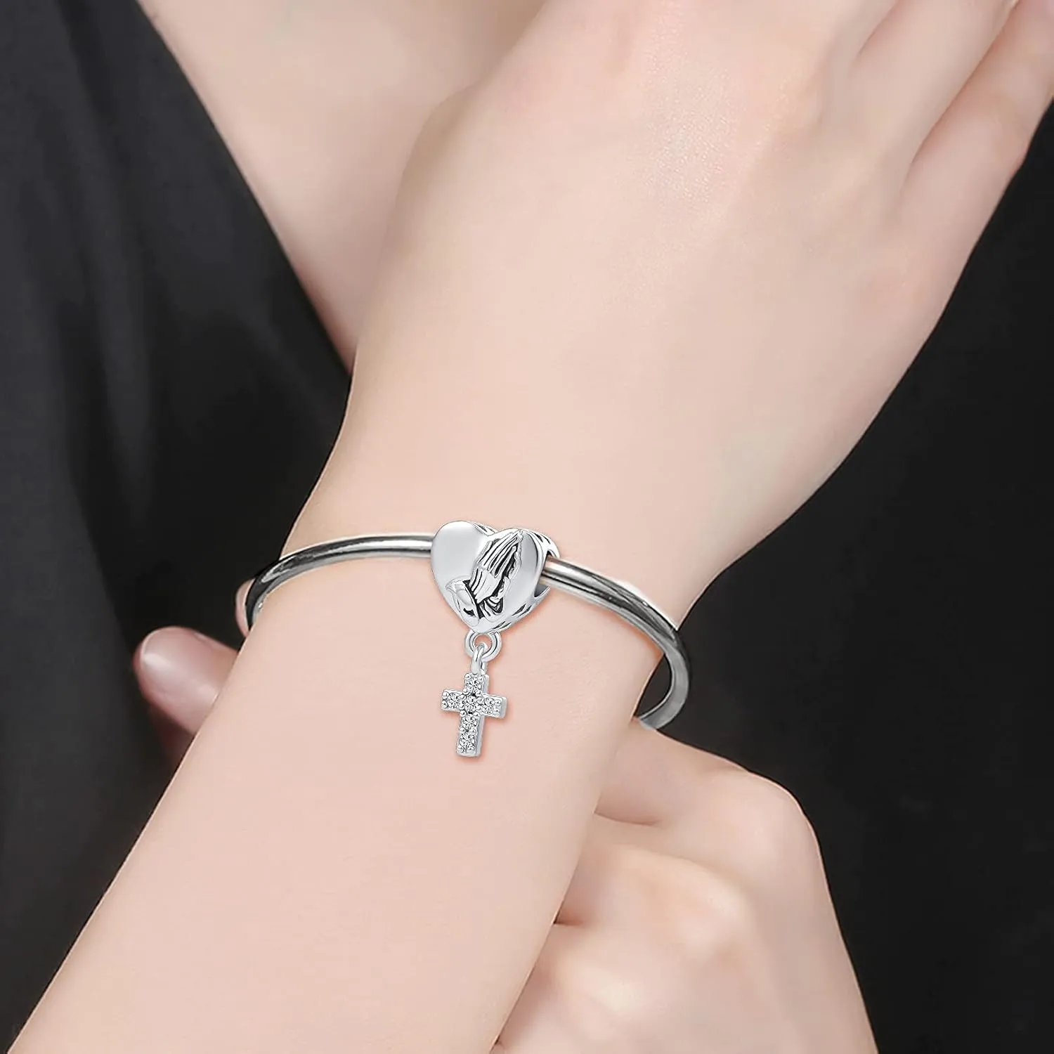 Praying Hands Charms Faith Christian Bible Love Prayer Cross Heart Charm Bead for Pandora Bracelets Mothers Day Gift