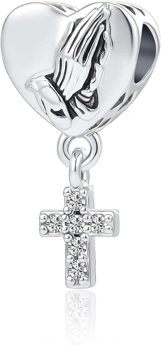 Praying Hands Charms Faith Christian Bible Love Prayer Cross Heart Charm Bead for Pandora Bracelets Mothers Day Gift