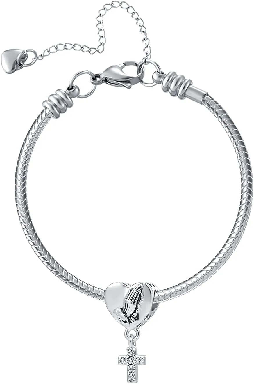 Praying Hands Charms Faith Christian Bible Love Prayer Cross Heart Charm Bead for Pandora Bracelets Mothers Day Gift