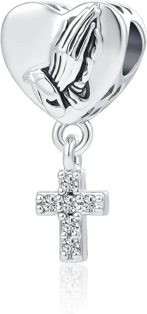 Praying Hands Charms Faith Christian Bible Love Prayer Cross Heart Charm Bead for Pandora Bracelets Mothers Day Gift