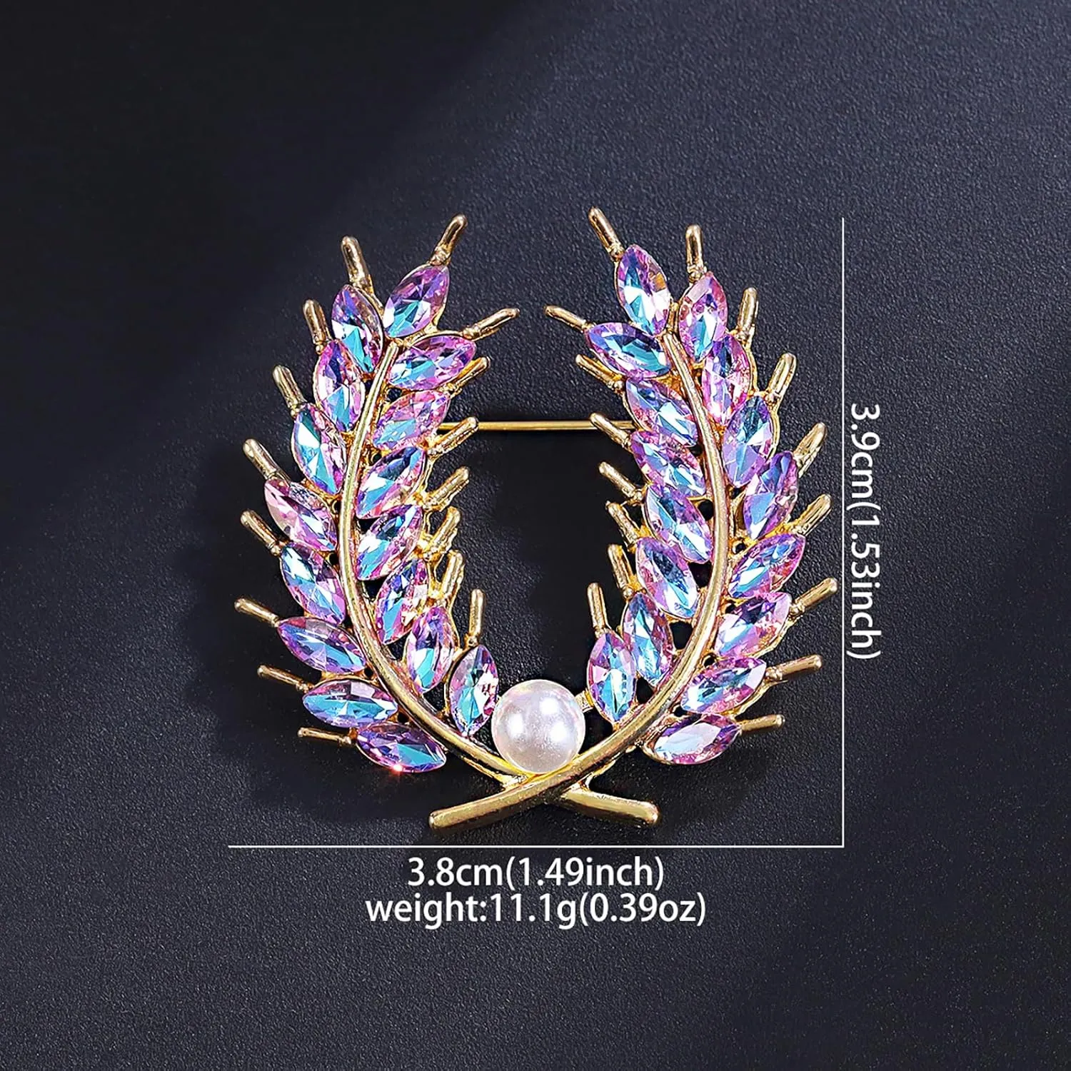 Premium Crystal Pearl Wheat Brooch Pin Yellow/Blue/Purple Crystal Wheat Spike Brooch Lapel Pins Rhinestone Brooch Pearl Brooch Clothes Hat Bag Dress Jewelry for Women
