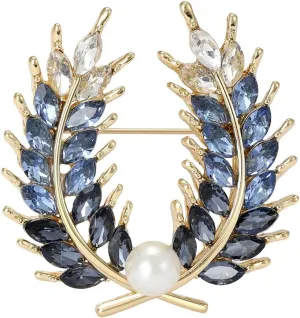 Premium Crystal Pearl Wheat Brooch Pin Yellow/Blue/Purple Crystal Wheat Spike Brooch Lapel Pins Rhinestone Brooch Pearl Brooch Clothes Hat Bag Dress Jewelry for Women