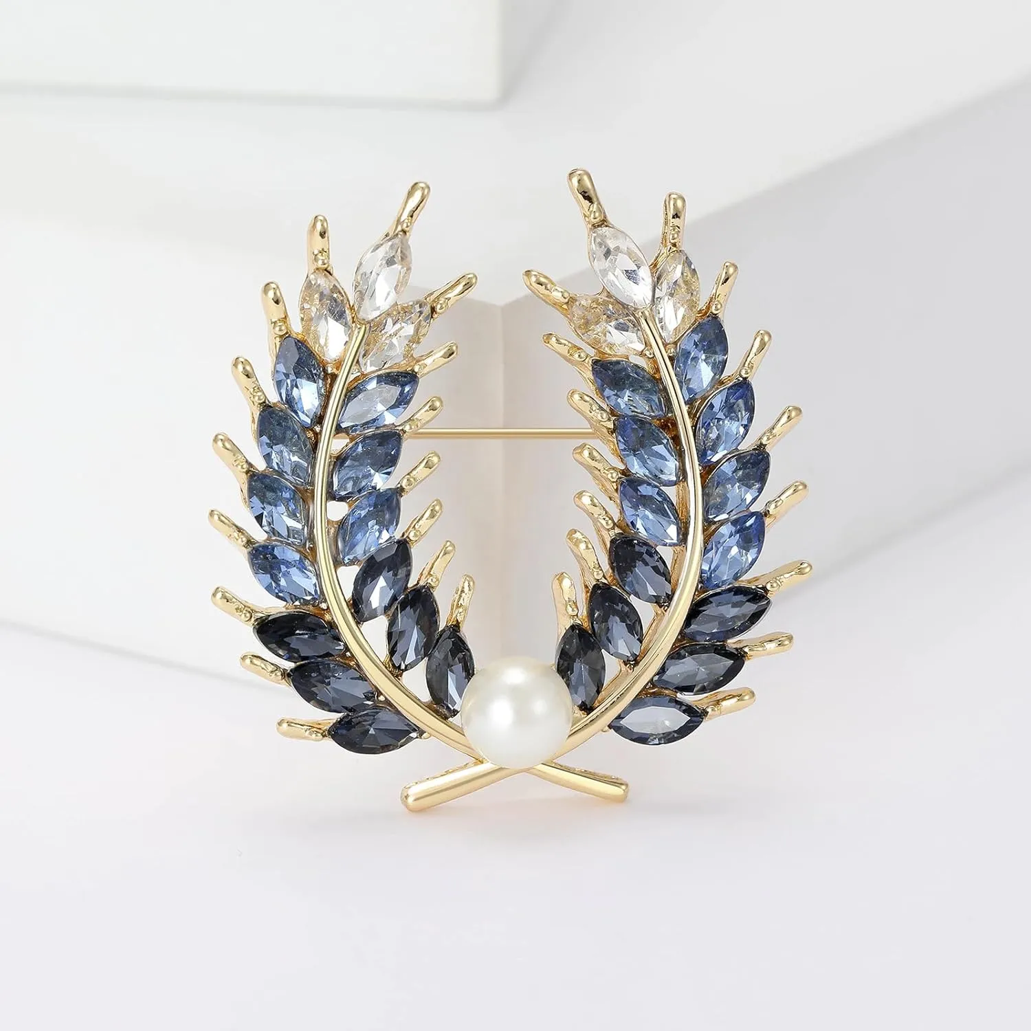 Premium Crystal Pearl Wheat Brooch Pin Yellow/Blue/Purple Crystal Wheat Spike Brooch Lapel Pins Rhinestone Brooch Pearl Brooch Clothes Hat Bag Dress Jewelry for Women