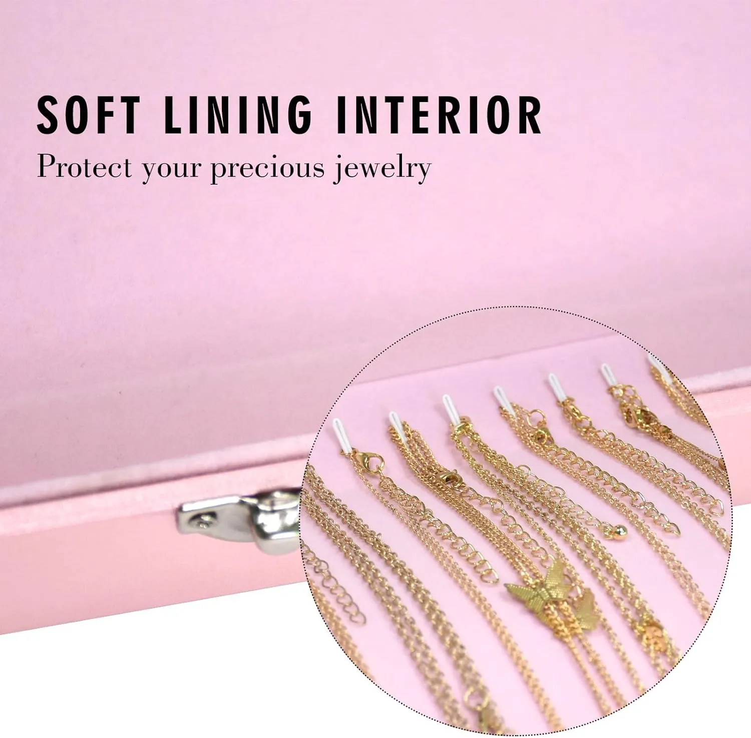 Premium Necklace Organizer Box - 20 Hooks Jewelry Tray with Transparent Lid - Display Box for Necklaces, Pendants - Suitable for Women and Girls (Pink)