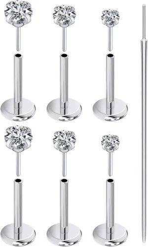 Prjndjw Threadless Nose Rings Stud 20G 18G 16G Flat Back Nose Stud Surgical Steel Push In Nose Rings Cubic Zirconia Hypoallergenic Nose Piercings Lip Medusa Tragus Studs Earrings Piercing Taper