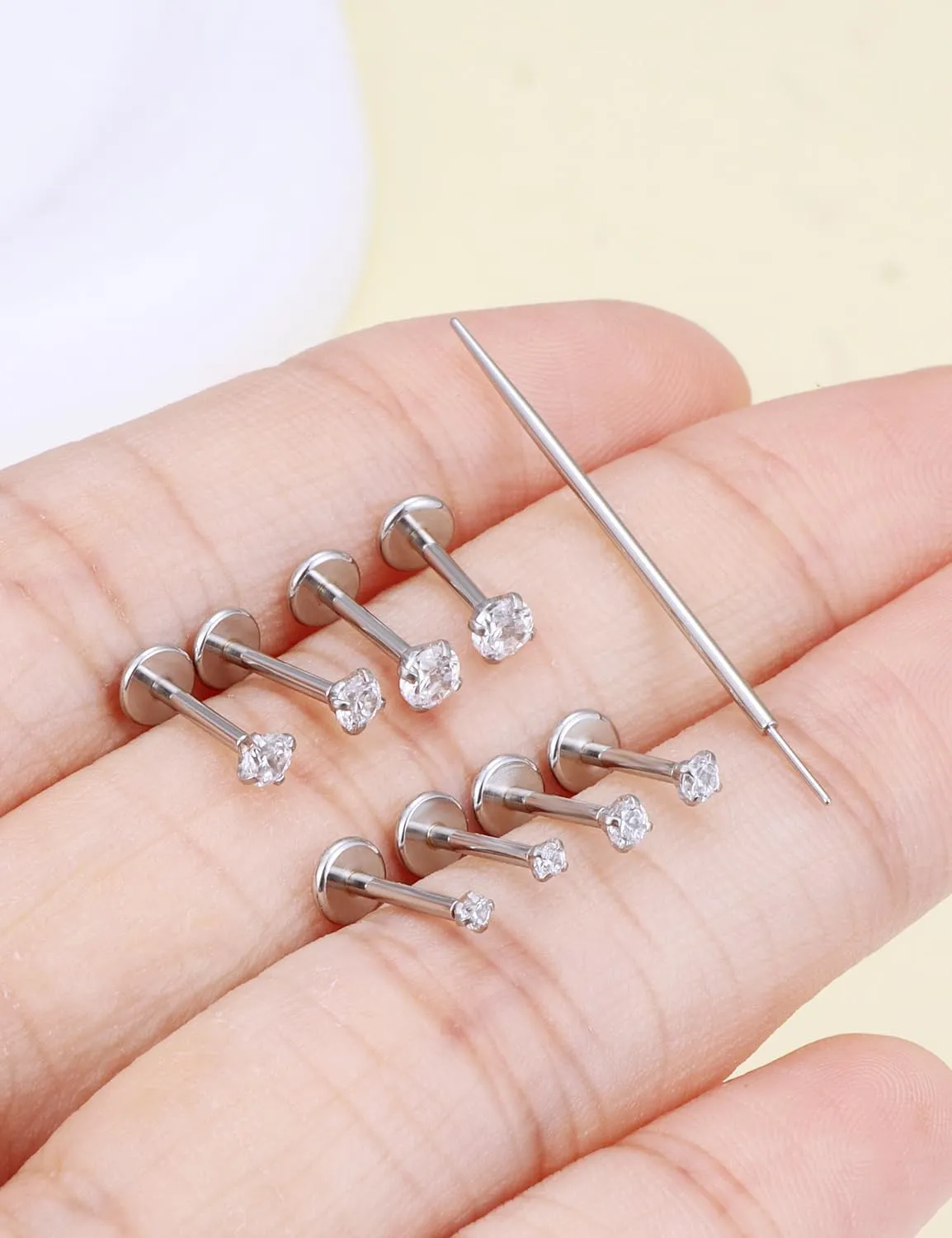 Prjndjw Threadless Nose Rings Stud 20G 18G 16G Flat Back Nose Stud Surgical Steel Push In Nose Rings Cubic Zirconia Hypoallergenic Nose Piercings Lip Medusa Tragus Studs Earrings Piercing Taper