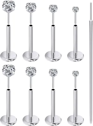 Prjndjw Threadless Nose Rings Stud 20G 18G 16G Flat Back Nose Stud Surgical Steel Push In Nose Rings Cubic Zirconia Hypoallergenic Nose Piercings Lip Medusa Tragus Studs Earrings Piercing Taper