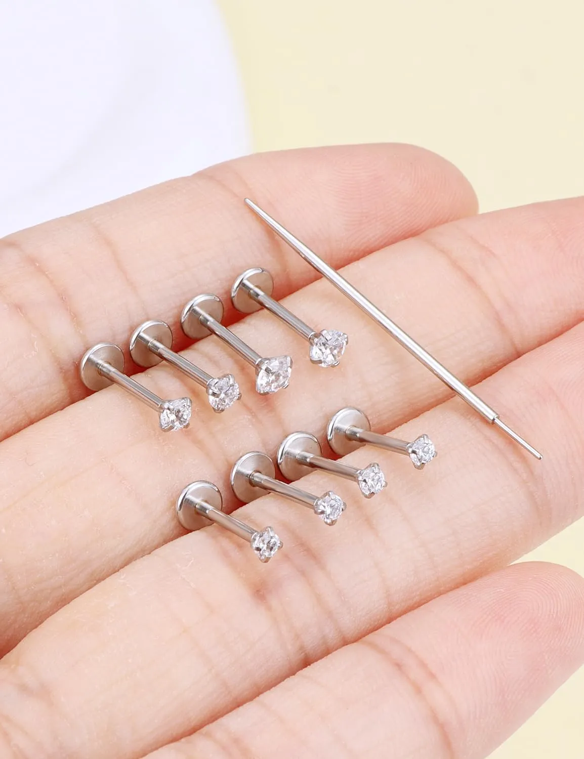 Prjndjw Threadless Nose Rings Stud 20G 18G 16G Flat Back Nose Stud Surgical Steel Push In Nose Rings Cubic Zirconia Hypoallergenic Nose Piercings Lip Medusa Tragus Studs Earrings Piercing Taper