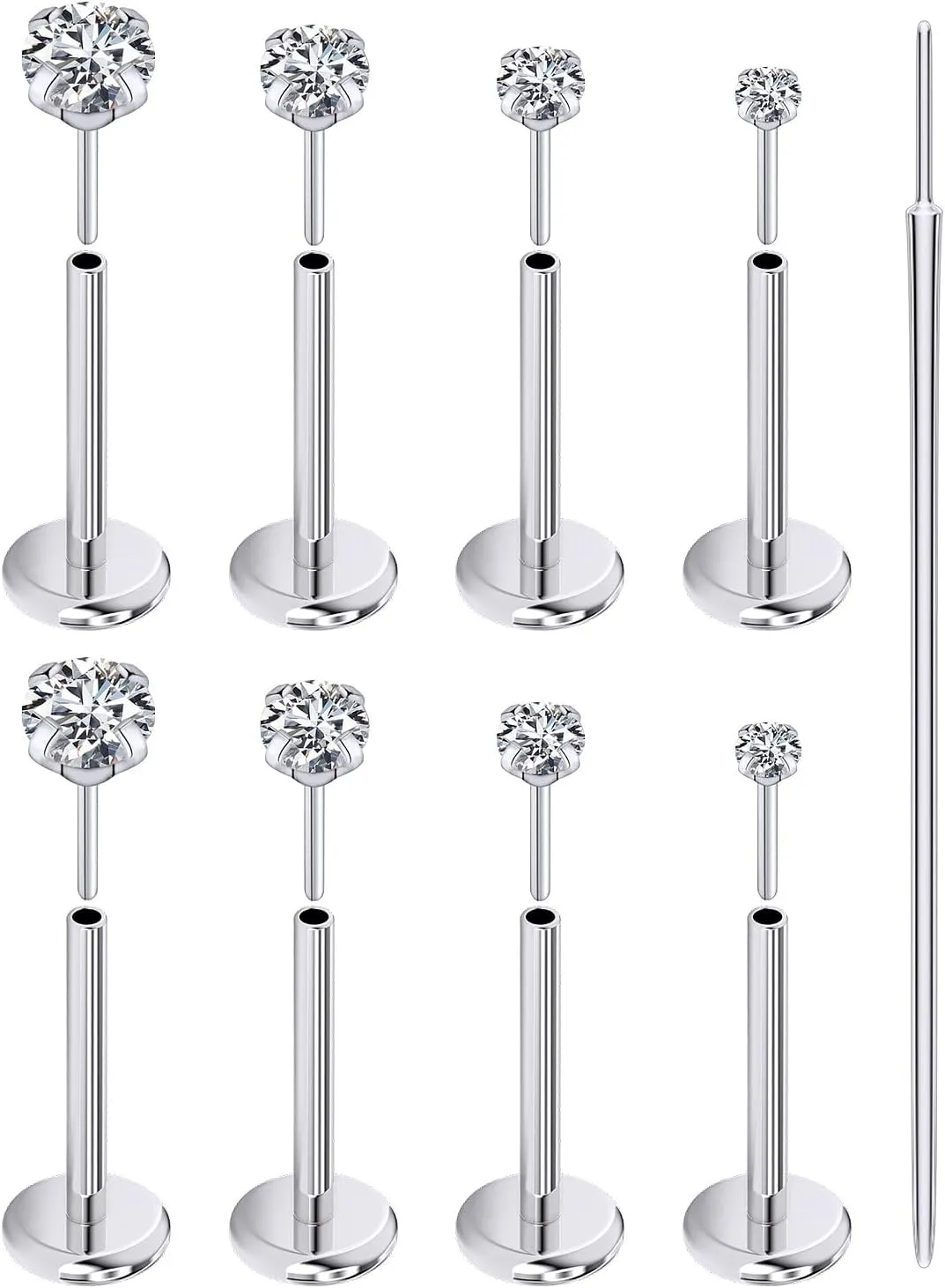 Prjndjw Threadless Nose Rings Stud 20G 18G 16G Flat Back Nose Stud Surgical Steel Push In Nose Rings Cubic Zirconia Hypoallergenic Nose Piercings Lip Medusa Tragus Studs Earrings Piercing Taper