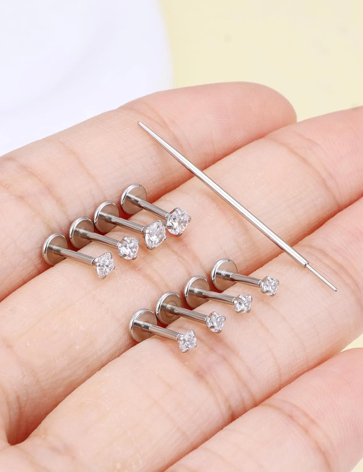 Prjndjw Threadless Nose Rings Stud 20G 18G 16G Flat Back Nose Stud Surgical Steel Push In Nose Rings Cubic Zirconia Hypoallergenic Nose Piercings Lip Medusa Tragus Studs Earrings Piercing Taper