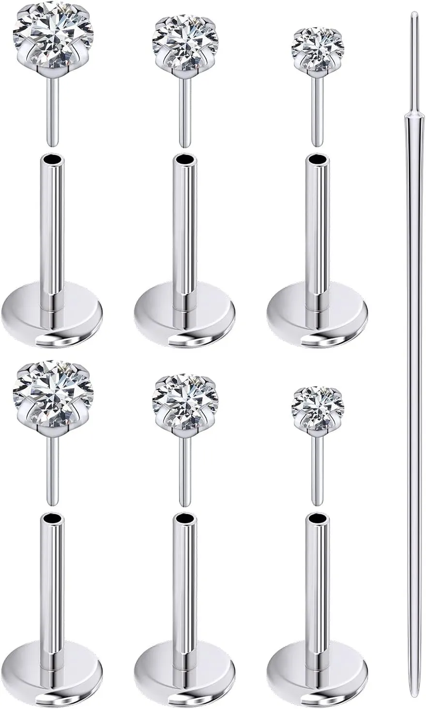 Prjndjw Threadless Nose Rings Stud 20G 18G 16G Flat Back Nose Stud Surgical Steel Push In Nose Rings Cubic Zirconia Hypoallergenic Nose Piercings Lip Medusa Tragus Studs Earrings Piercing Taper