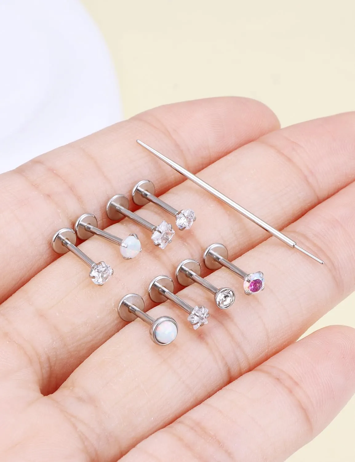 Prjndjw Threadless Nose Rings Stud 20G 18G 16G Flat Back Nose Stud Surgical Steel Push In Nose Rings Opal Heart CZ Hypoallergenic Nose Piercing Lip Medusa Tragus Studs Earrings Piercing Taper