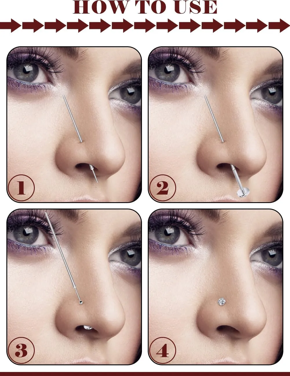 Prjndjw Threadless Nose Rings Stud 20G 18G 16G Flat Back Nose Stud Titanium Push In Nose Rings Cubic Zirconia Hypoallergenic Nose Piercings Lip Medusa Tragus Studs Earrings Piercing Taper