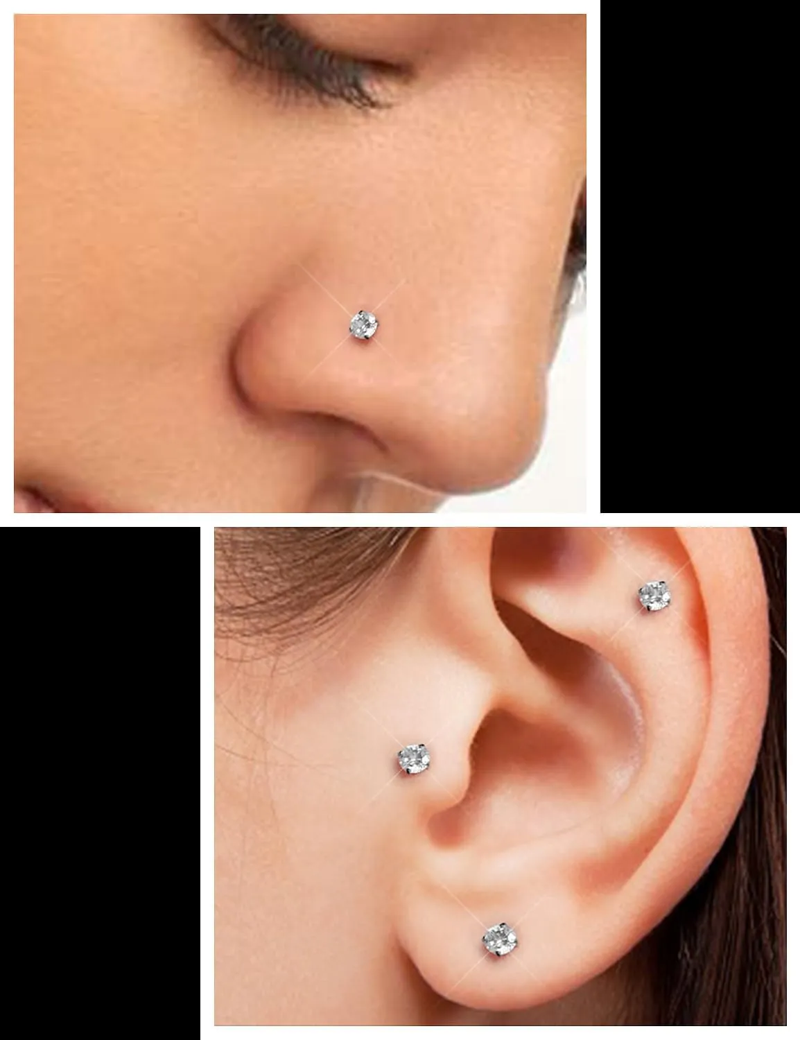 Prjndjw Threadless Nose Rings Stud 20G 18G 16G Flat Back Nose Stud Titanium Push In Nose Rings Cubic Zirconia Hypoallergenic Nose Piercings Lip Medusa Tragus Studs Earrings Piercing Taper