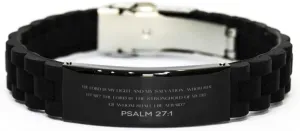 Psalm 27:1 Christian Glidelock Bracelet Gifts, Inspirational Message Prayer Psalm 27:1 Religious Bracelets for Women Men Psalm 27:1 Bible Verse Faith Adjustable Engraved Bracelet The Lord is My Light