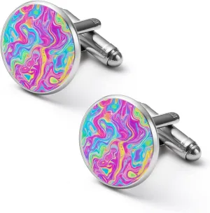 Psychedelic Neon Fashion Cufflinks For Men Alloy Tuxedo Shirt Cuff Links For Business Wedding Party 1.7cm