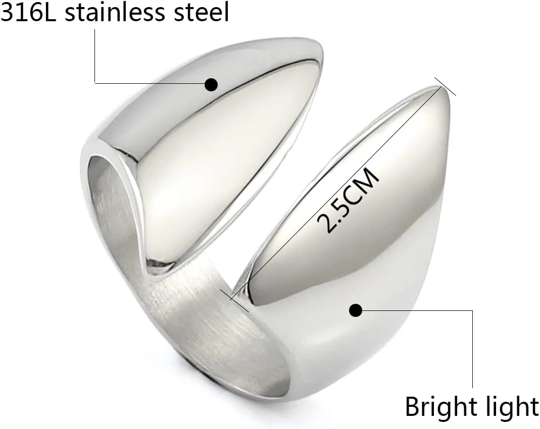 Punk Stainless Steel Silver Open Cuff Ring Midi Band Knuckle Rings Finger Statement Rings for Women Ladies