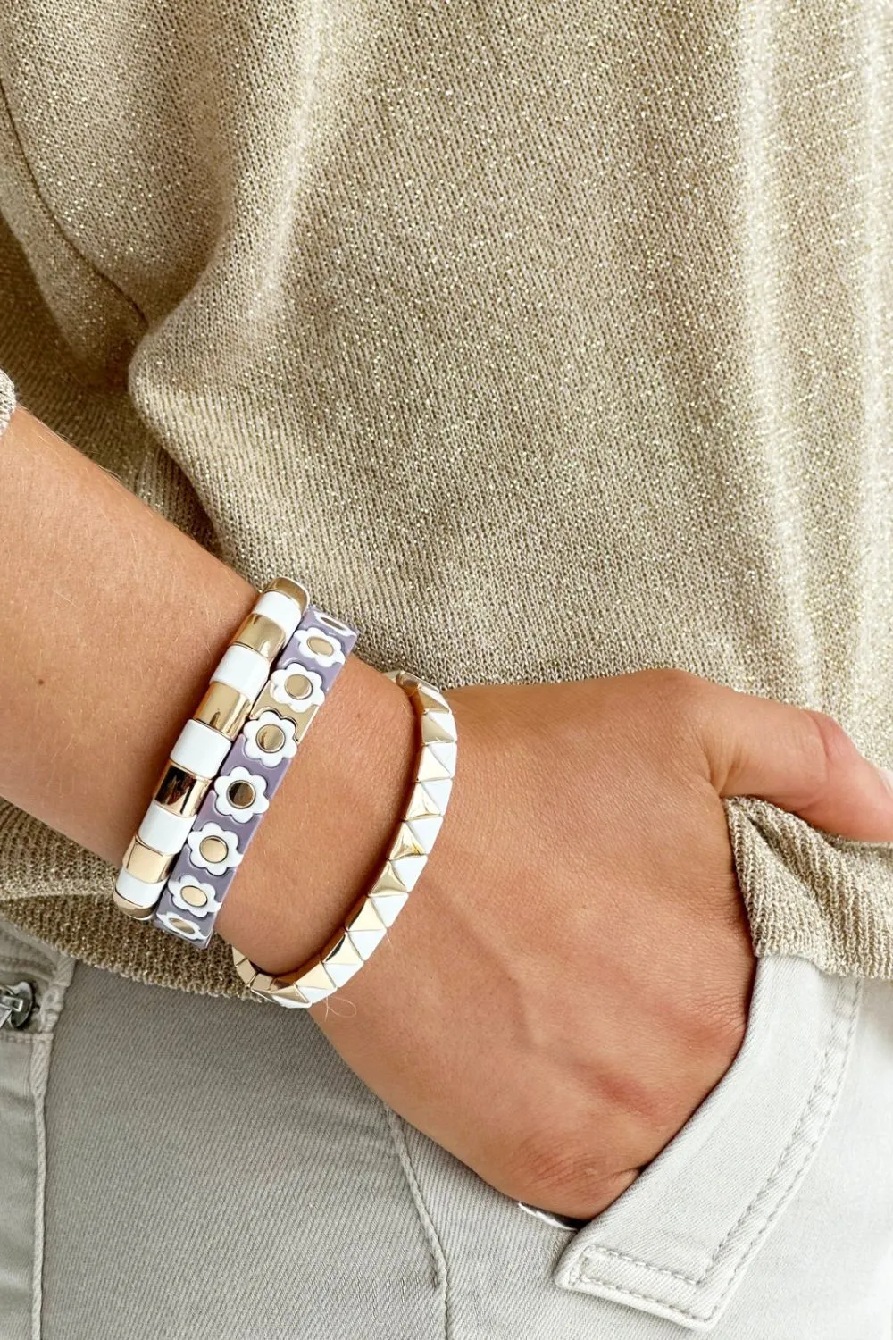 Pyramid bracelet | White & Gold