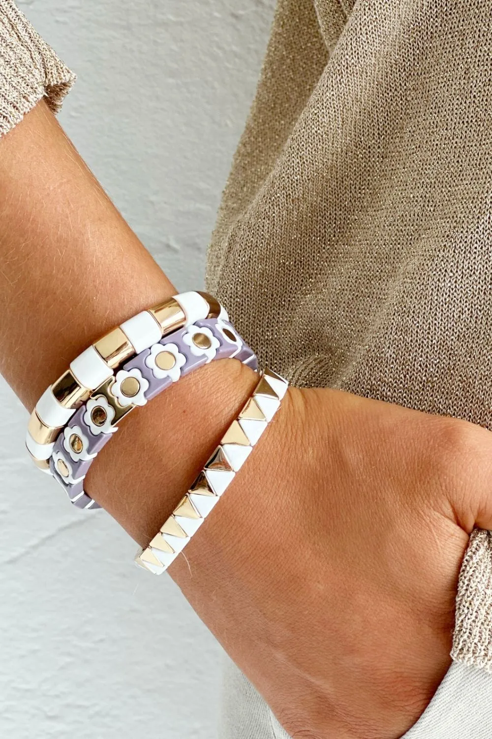 Pyramid bracelet | White & Gold