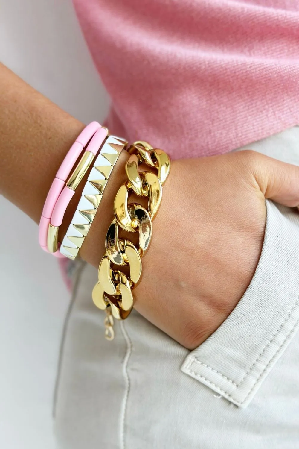 Pyramid bracelet | White & Gold