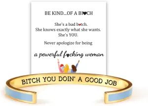 QPGVBP You Doin A Good Job Color Bangle - Bitch You Doin A Good Job, Inspirational Cuff Bracelets with Hidden Message, Friendship Bracelet, Jewelry Gifts for Sister Friends (Blue), Medium