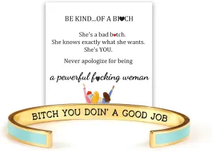 QPGVBP You Doin A Good Job Color Bangle - Bitch You Doin A Good Job, Inspirational Cuff Bracelets with Hidden Message, Friendship Bracelet, Jewelry Gifts for Sister Friends (Green), Medium