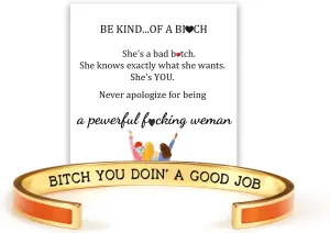 QPGVBP You Doin A Good Job Color Bangle - Bitch You Doin A Good Job, Inspirational Cuff Bracelets with Hidden Message, Friendship Bracelet, Jewelry Gifts for Sister Friends (Orange), Medium
