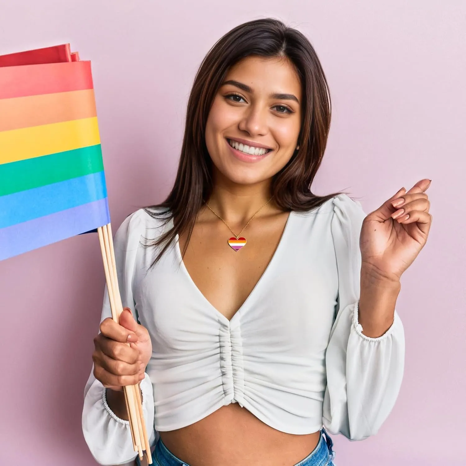 Rainbow Pride Necklace Heart Rainbow Tag Pendant LGBT Necklace for Gay Sunset Lesbian Trans Bisexual Asexual Pride Month Friendship Jewelry Gifts for Women Men Couple
