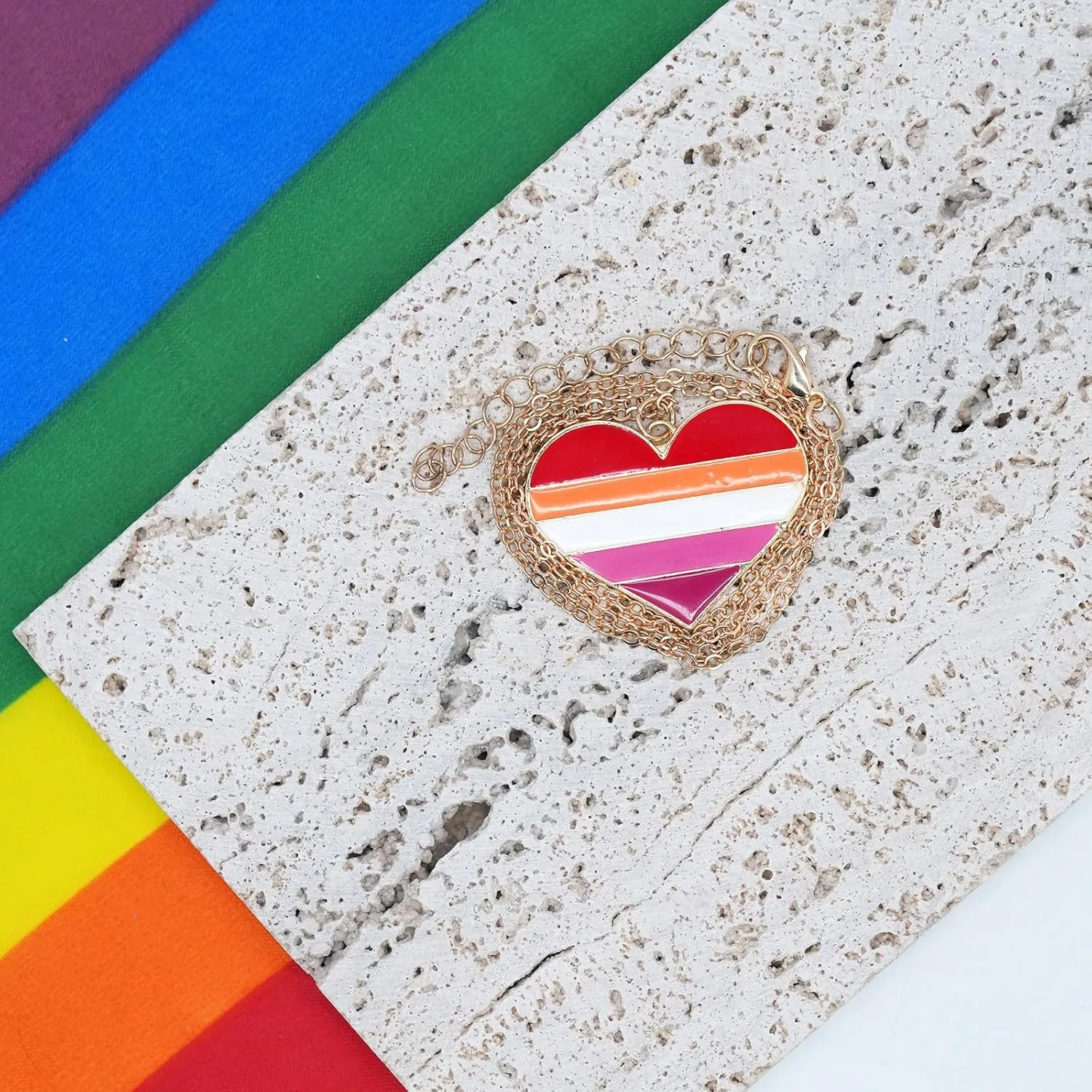 Rainbow Pride Necklace Heart Rainbow Tag Pendant LGBT Necklace for Gay Sunset Lesbian Trans Bisexual Asexual Pride Month Friendship Jewelry Gifts for Women Men Couple