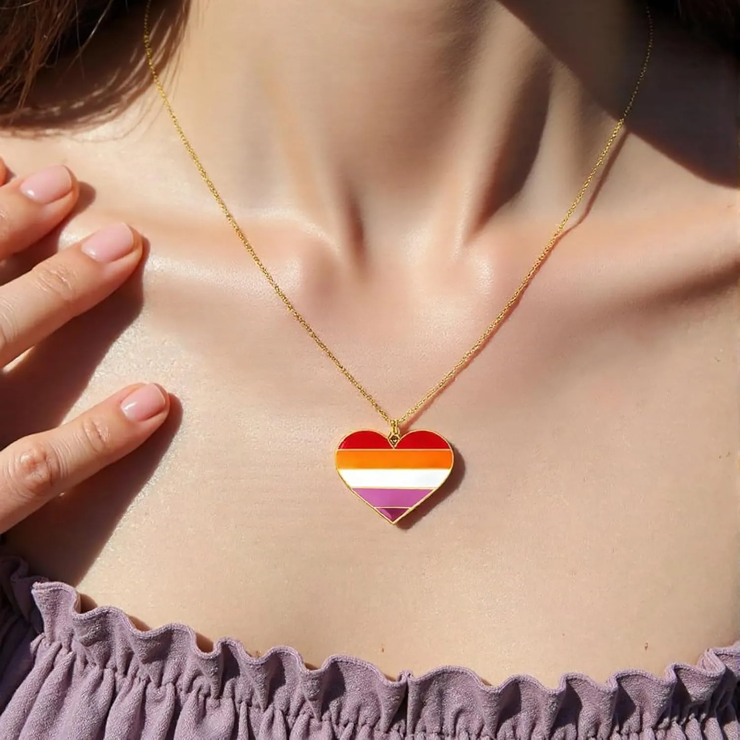 Rainbow Pride Necklace Heart Rainbow Tag Pendant LGBT Necklace for Gay Sunset Lesbian Trans Bisexual Asexual Pride Month Friendship Jewelry Gifts for Women Men Couple