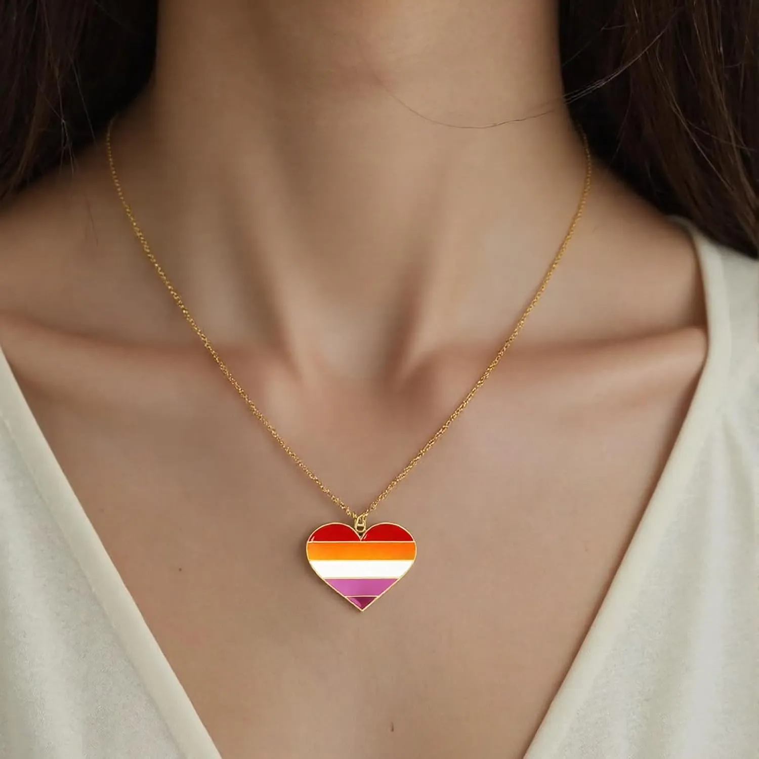 Rainbow Pride Necklace Heart Rainbow Tag Pendant LGBT Necklace for Gay Sunset Lesbian Trans Bisexual Asexual Pride Month Friendship Jewelry Gifts for Women Men Couple