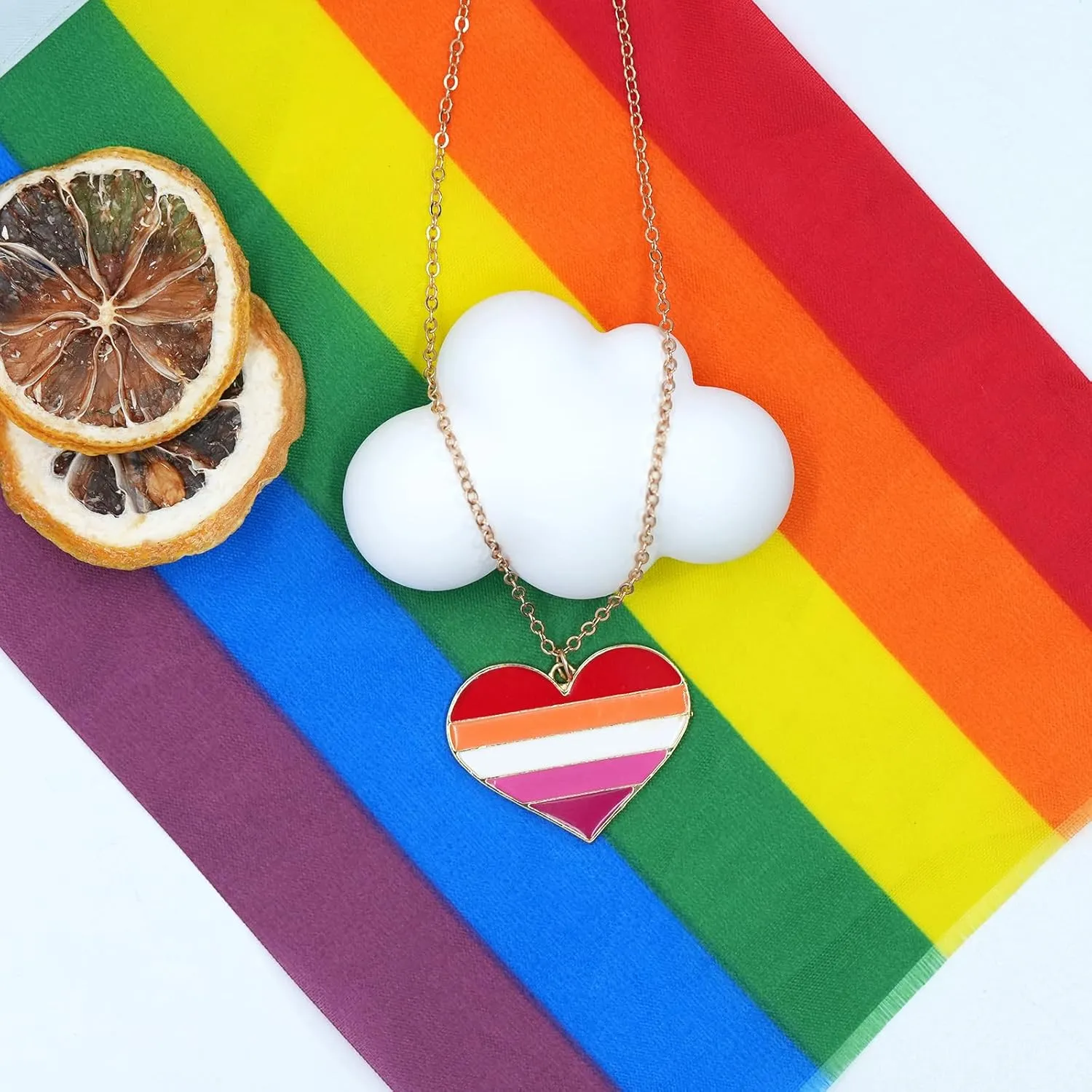 Rainbow Pride Necklace Heart Rainbow Tag Pendant LGBT Necklace for Gay Sunset Lesbian Trans Bisexual Asexual Pride Month Friendship Jewelry Gifts for Women Men Couple