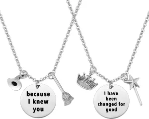 Ralukiia Wicked Musical Best Friends Necklace Set for 2, Because I Knew You I Have Been Changed for Good, Wicked Friendship Oz Jewelry Gift for Friends BFF Bestie