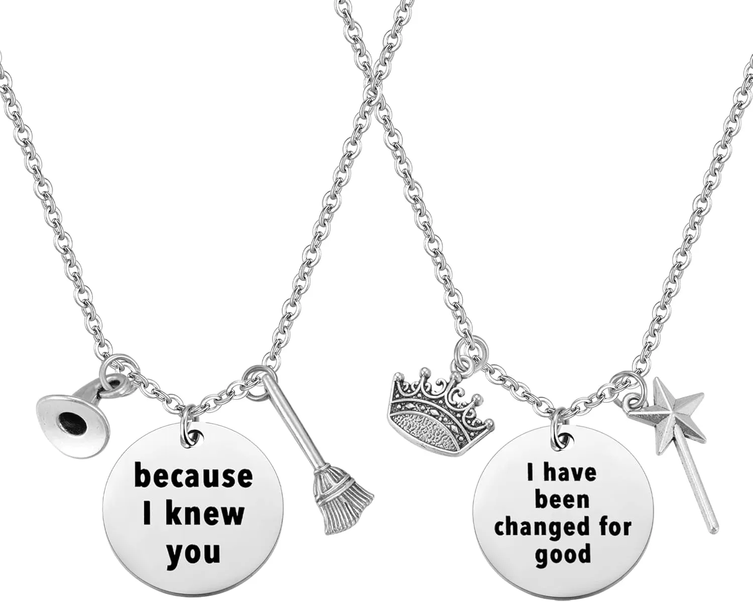 Ralukiia Wicked Musical Best Friends Necklace Set for 2, Because I Knew You I Have Been Changed for Good, Wicked Friendship Oz Jewelry Gift for Friends BFF Bestie