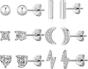 RANKEEF Sterling Silver Stud Earrings for Women Small Silver Stud Earrings Hypoallergenic Cubic Zirconia Earrings Studs Set Tiny Silver Stud Earrings For Women