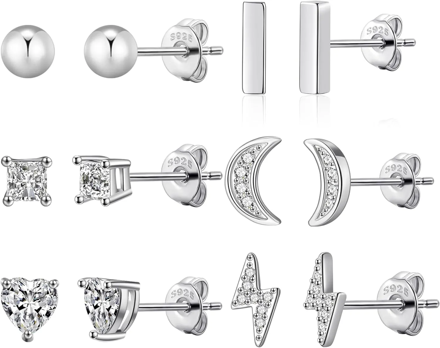 RANKEEF Sterling Silver Stud Earrings for Women Small Silver Stud Earrings Hypoallergenic Cubic Zirconia Earrings Studs Set Tiny Silver Stud Earrings For Women