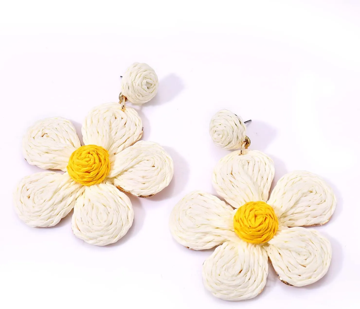 Rattan Earrings for Women Statement Boho Raffia Straw Wrapped Flower Drop Dangle Earrings Summer Tropical Beach Jewelry