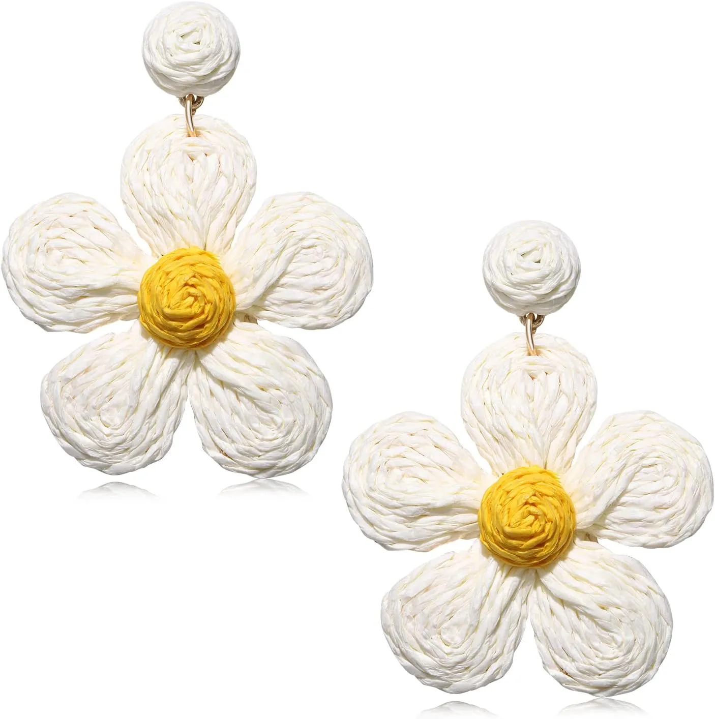 Rattan Earrings for Women Statement Boho Raffia Straw Wrapped Flower Drop Dangle Earrings Summer Tropical Beach Jewelry