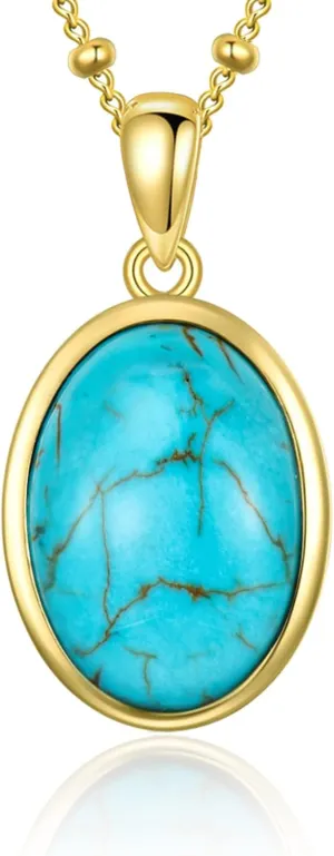 Real Turquoise Necklaces for Women 925 Sterling Silver Oval Genuine Gemstone Pendant Jewelry for Mom Wife Her White Yellow Gold Plated