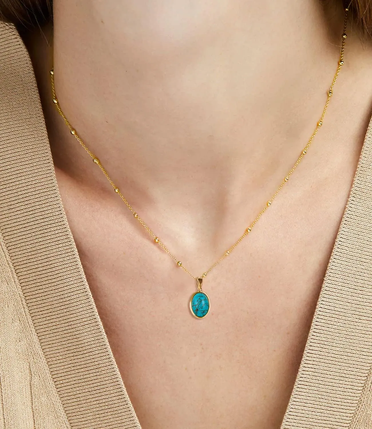 Real Turquoise Necklaces for Women 925 Sterling Silver Oval Genuine Gemstone Pendant Jewelry for Mom Wife Her White Yellow Gold Plated