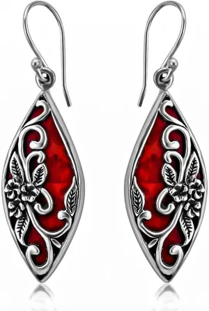 Red Coral Fun Earrings for Women Dangling in 925 Sterling Silver - Drop Earrings Handmade Birthstone Vintage Boho Jewelry Birthday Gifts